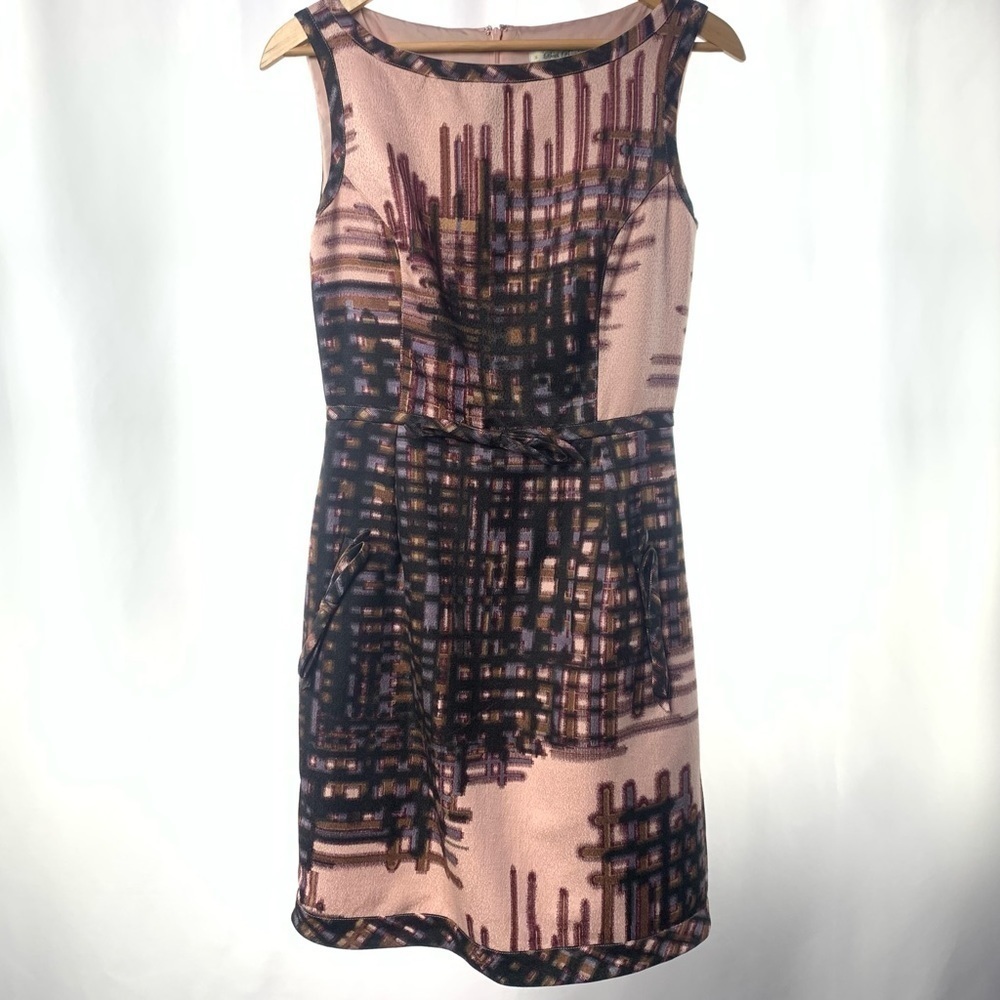 Beth Bowley Sleeveless Cotton Silk Printed Sheath Dress in Pink Black Size 2